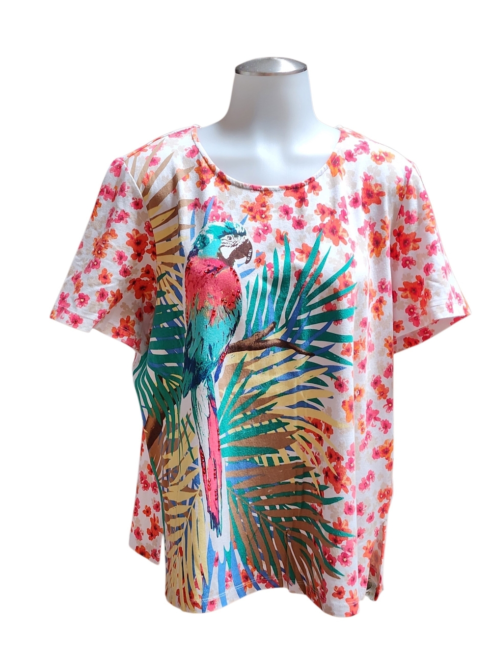 Alfred Dunner - Floral Short Sleeve Top in Pink & Orange - L